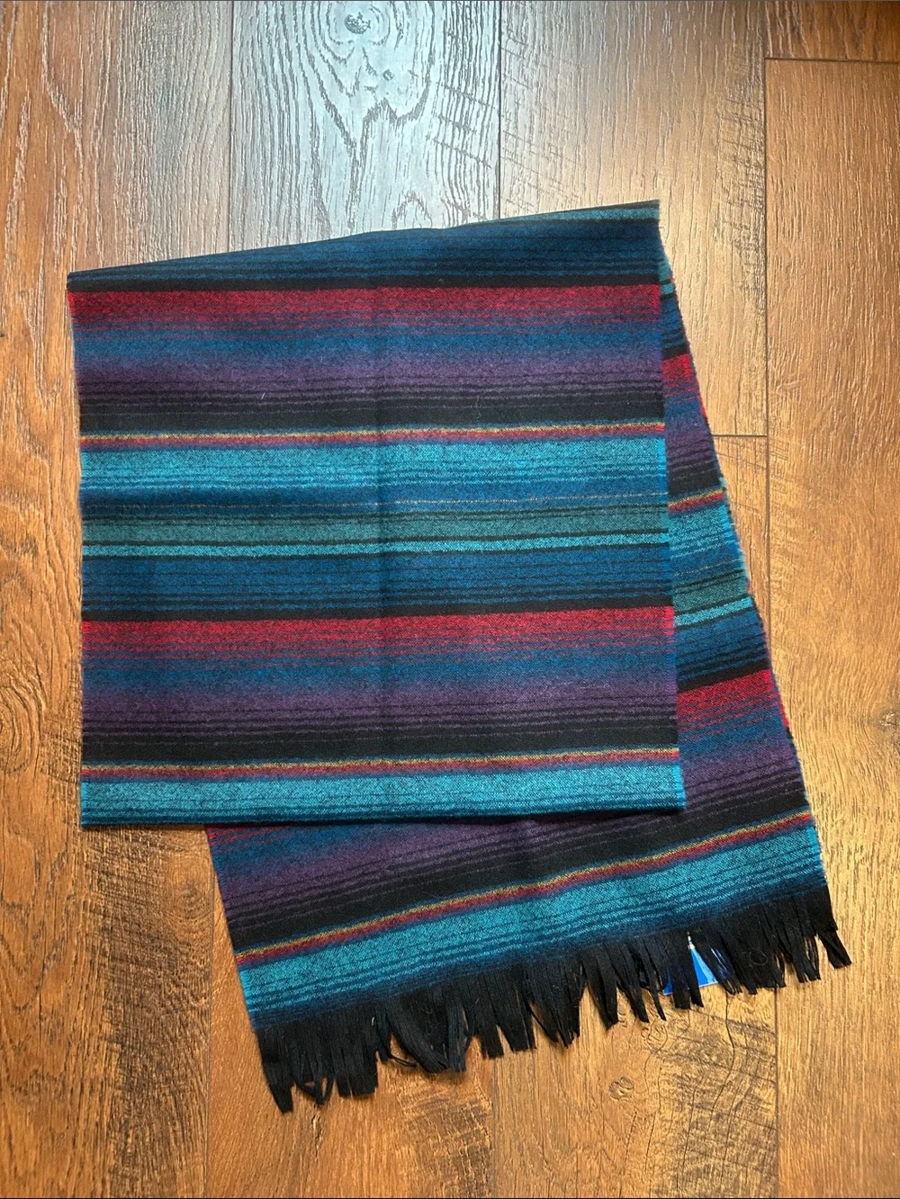 Pendleton Southwestern Teal, Blue and Red Jewel-tone 100% Pure Virgin Wool Scarf